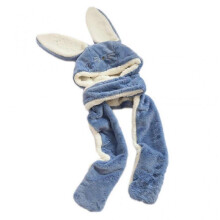 (Blue) Fashion Teenager Cartoon Plush 3in1 Hats Gloves Scarf Suits Women Winter Outdoor Warm Cap Students Warm Accessories Bean Paste