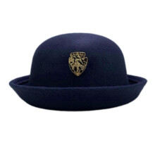 (S, Navy blue) Cloche Hat Handmade Woolen Hat Elegant Bowler Hat Surprise Gift for Girlfriend for Vacations Upturned Brim Navy blue S