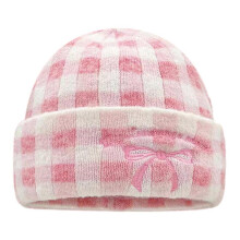 (Pink) Bowknot Pattern Hat Shopping Accessory Hat Eye Catching Fashion Knitted Hat Suitable for Everyday Wear Pink
