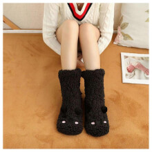 (Black) New Floor Socks Women Winter Plush Coral Socks Home Snow Socks Moon Carpet Socks Plush Socks