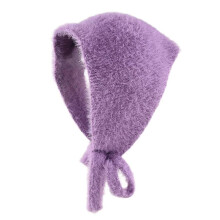 (Purple) Vintage Knitted Headscarf Hat Polyester Plush Stylish and Laceup Designs for Outdoor Winter Autumn Photoshoots Headwrap Red