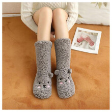 (Grey Bear) New Floor Socks Women Winter Plush Coral Socks Home Snow Socks Moon Carpet Socks Plush Socks