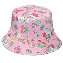 (E) Cute Patterned Bucket Hat Foldable Fisherman Hat Fashion Beach Sunhat Wide Brim Flat Top Hat for Adults Women Girls E