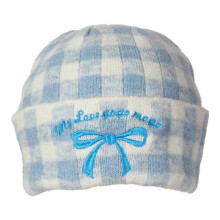 (Blue) Bowknot Pattern Hat Shopping Accessory Hat Eye Catching Fashion Knitted Hat Suitable for Everyday Wear Pink