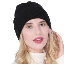 (Black) Korean Women Double Layer Knitted Slouchy Beanie Hat Simple Solid Color Metal Logo Decor Hip Hop Stretch Skullies Cap Ear Warmer Yellow