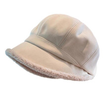 (Beige) Thick Plush Bucket Hat for Adult Female Fashion Octagonal Hat French Style Driver Hat Cool Girls Shelby Cap for Winter Khaki