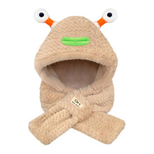 (Khaki) 2 in 1 Women Thermal Hat Furry Neck Warmer Scarf Glowing Tentacle for Party Winter Outdoor Costume Photo Props White