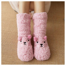 (Pink Bear) New Floor Socks Women Winter Plush Coral Socks Home Snow Socks Moon Carpet Socks Plush Socks