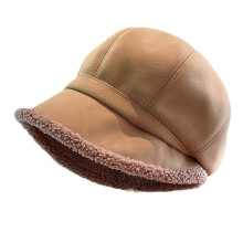 (Khaki) Thick Plush Bucket Hat for Adult Female Fashion Octagonal Hat French Style Driver Hat Cool Girls Shelby Cap for Winter Khaki