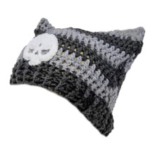 (Black and gray strip) Knitted Beanie Hat for Women Harajuku Style Cat Ear Hat Handmade Crochet Hat Fashion Y2K Skull Hat Winter Warm Headwear