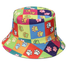 (A) Cute Patterned Bucket Hat Foldable Fisherman Hat Fashion Beach Sunhat Wide Brim Flat Top Hat for Adults Women Girls  E
