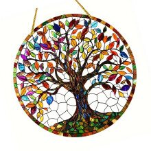 Gekleurd acryl boomornament met ophangketting,-YKB138