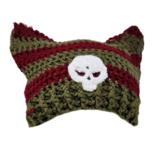 (red green stripes) Knitted Beanie Hat for Women Harajuku Style Cat Ear Hat Handmade Crochet Hat Fashion Y2K Skull Hat Winter Warm Headwear