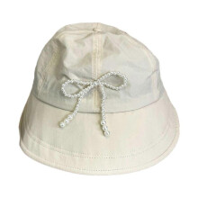 (White) Pearl Bowknot Fisherman Hat for Girl Summer Foldbale Baseball Hat Fashion Spring Sun Hat for Women Outdoor Activity White
