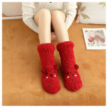 (Red Bear) New Floor Socks Women Winter Plush Coral Socks Home Snow Socks Moon Carpet Socks Plush Socks