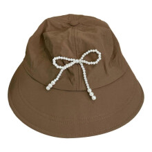 (Khaki) Pearl Bowknot Fisherman Hat for Girl Summer Foldbale Baseball Hat Fashion Spring Sun Hat for Women Outdoor Activity White
