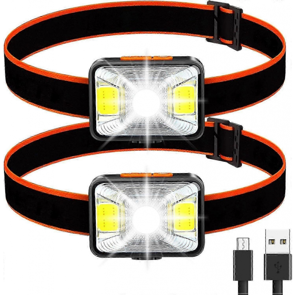 (2Pcs)Powerful Headlamp, Usb Rechargeable Led Head Torch 200 Lumens 5 Lighting Modes White And Red 6921102266764