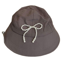(Gray) Pearl Bowknot Fisherman Hat for Girl Summer Foldbale Baseball Hat Fashion Spring Sun Hat for Women Outdoor Activity White