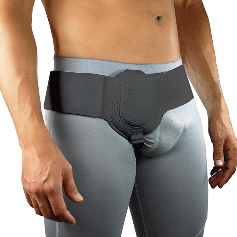 Black (Blackï¼Adjustable Hernia Support Belt For Inguinal & Sports Hernia - Pain Relief Recovery Strap With Compression