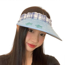 (Blue) Star-patch Color Sun Visors for Girls Women with Strap Soft Adjustable Sports Hat Empty Top Outdoor Summer Yellow