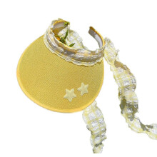 (Yellow) Star-patch Color Sun Visors for Girls Women with Strap Soft Adjustable Sports Hat Empty Top Outdoor Summer Yellow
