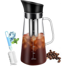Cafetera para preparar café frío, cafetera para preparar café helado, jarra para té frío, jarra de vidrio resistente con tapa hermética, 1,