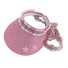 (Pink) Star-patch Color Sun Visors for Girls Women with Strap Soft Adjustable Sports Hat Empty Top Outdoor Summer Yellow