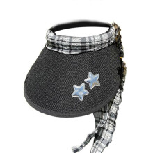 (Black) Star-patch Color Sun Visors for Girls Women with Strap Soft Adjustable Sports Hat Empty Top Outdoor Summer Yellow