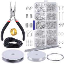 1 Set Jewelry Beading Making Silver Findings Starter Kit with Accessories for DIY Necklaces, Anklets Charms