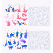 (2) Handmade Pendant Molds Cats Earrings Silicones Mould Jewelry Making Molds Epoxy Resin Molds with Hole Craft Supplies
