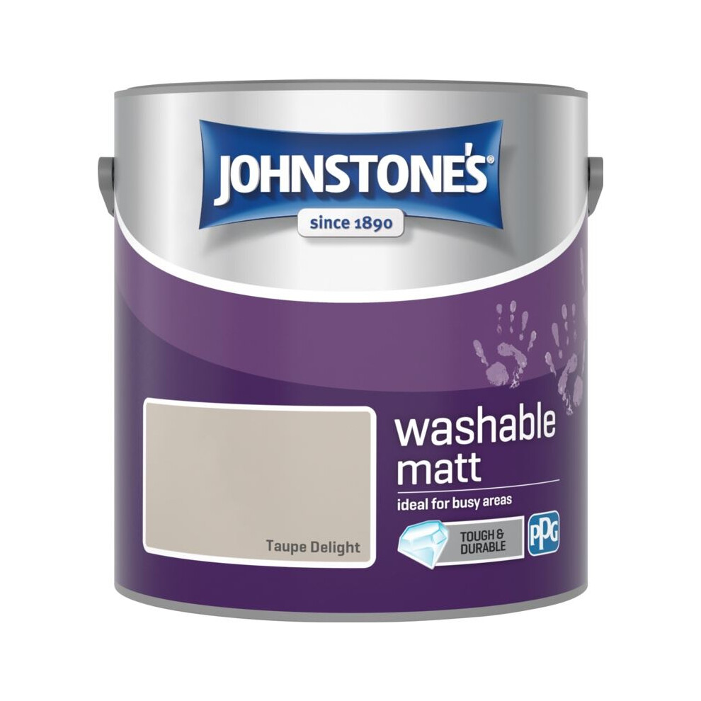 Johnstone's - Washable Paint - Taupe Delight - Matt Finish - Emulsion Paint - Highly Durable - Stain Resistant - Non Toxic & Low Odour - 12M2 Coverage Per Litre