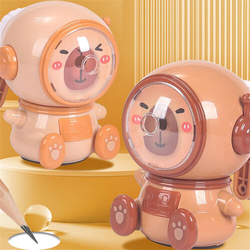 Manual Pencil Sharpener with Container, Automatic Feed in 3 Speed Thickness, Adjustable for Kids, Artists, Students, Office Light Coffee 1