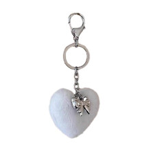 (White) Soft Plush Heart Keychain with Bowknot Key Rings Ornament Stylish Bag Charm Decorations for Key Handbags and Backpacks White
