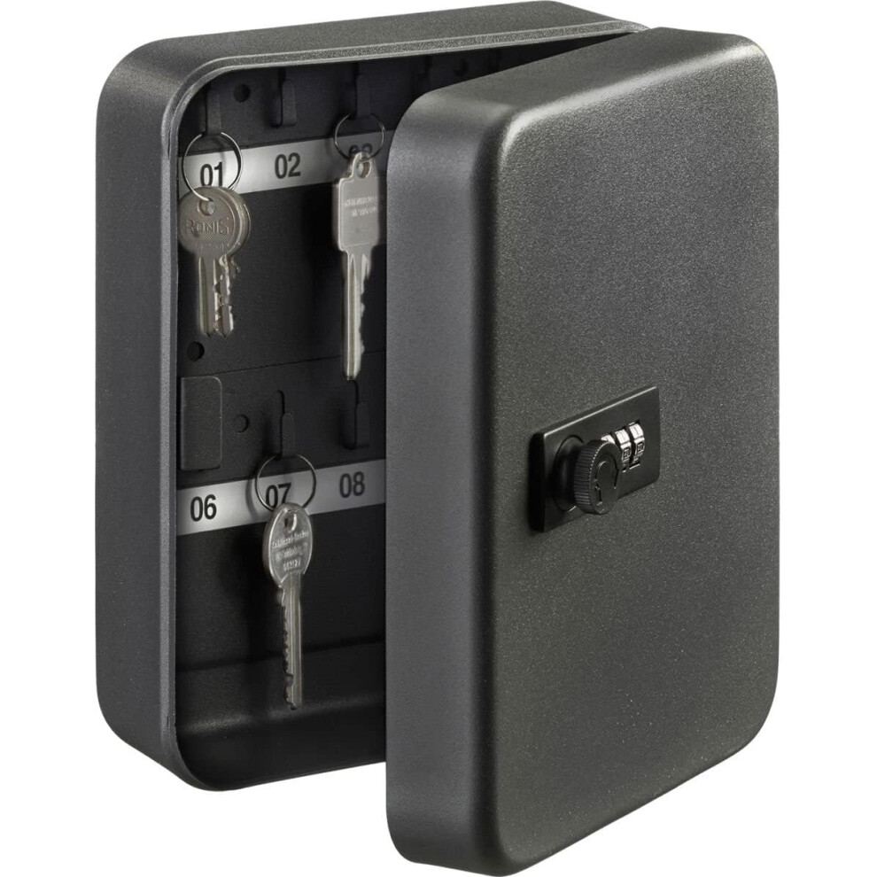 Key Cabinet For Homes And Businesses, Indexed Individual Key Hooks, Multi Coloured Key Tags, Strong Steel Construction (Matte Black) 9437117020446