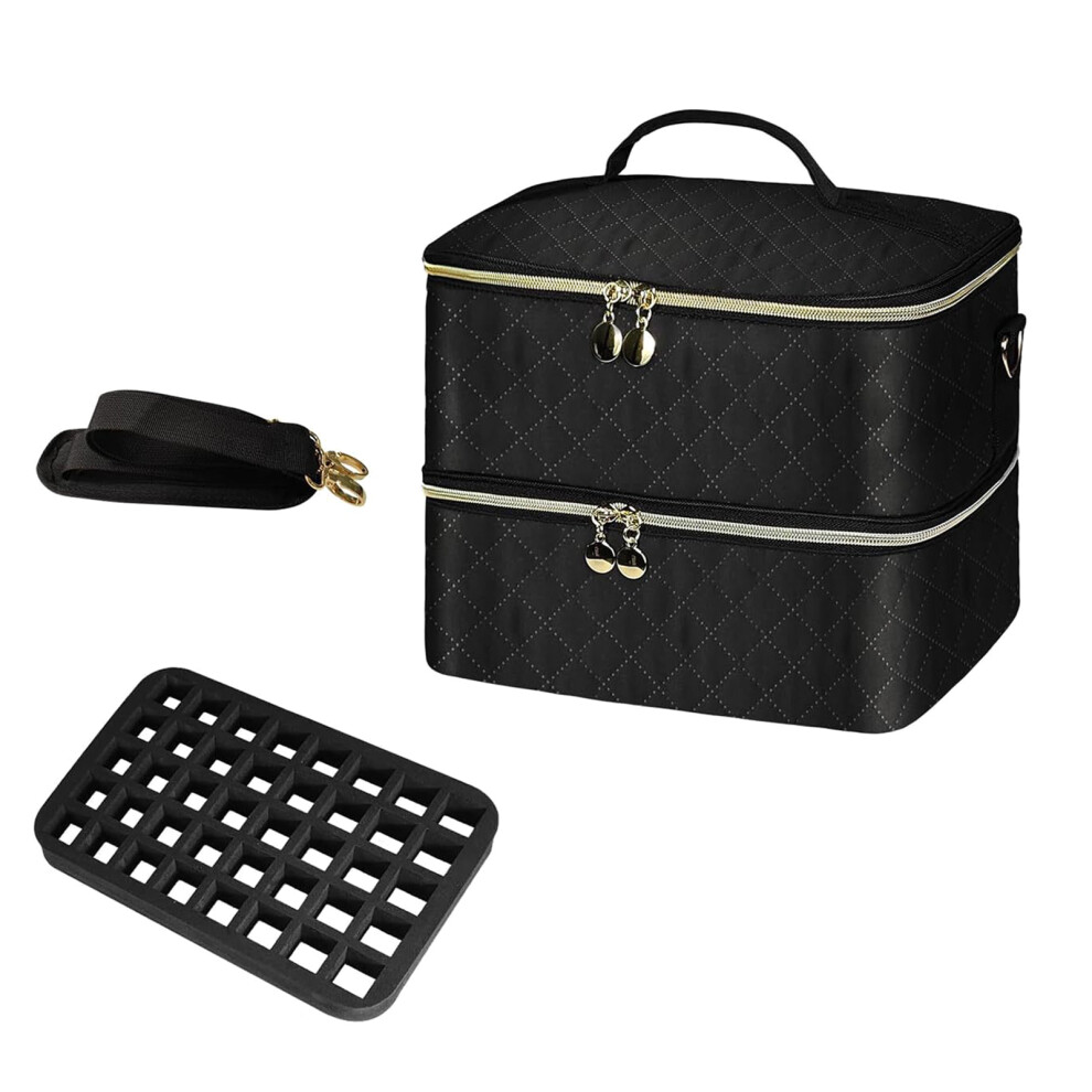 Black Double Layer Nails Polish Organizers Bag Adjustable