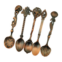 Antique Style Easy Cleaning Alloy Spoon Set 5Pcs-red bronze