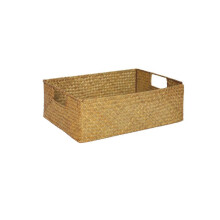 Organizador de Prateleira para Guarda-Roupa, Cestos Retangulares com Alças Resistentes, Cesto de Armazenamento em Junco Marinho Natural para Livros,