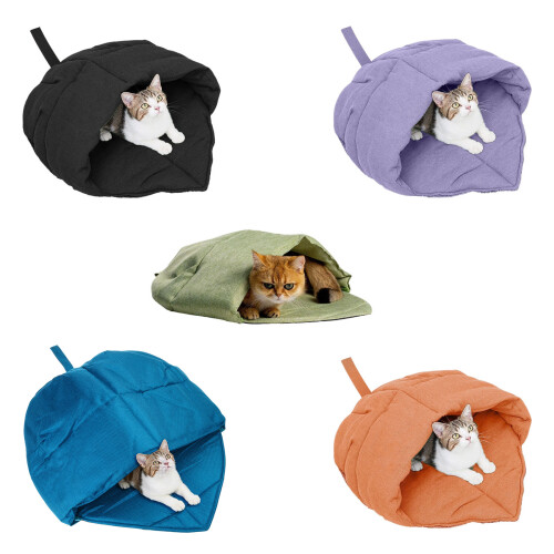 Leaves Shape Cats Cave Bed Machine Washable Soft-light blue 1