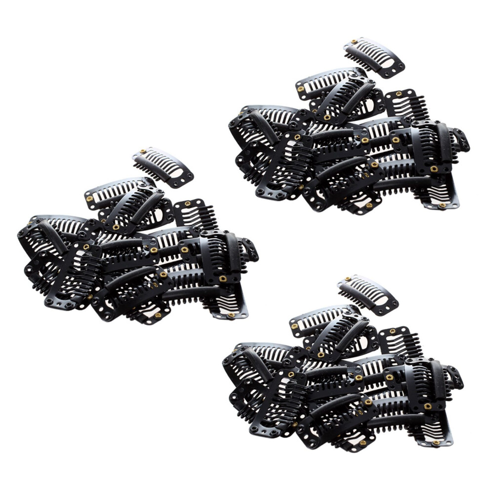 60Pcs Black Nine-Tooth Clip for Hair Extension Snap Clip for DIY Use(Black)32MM L