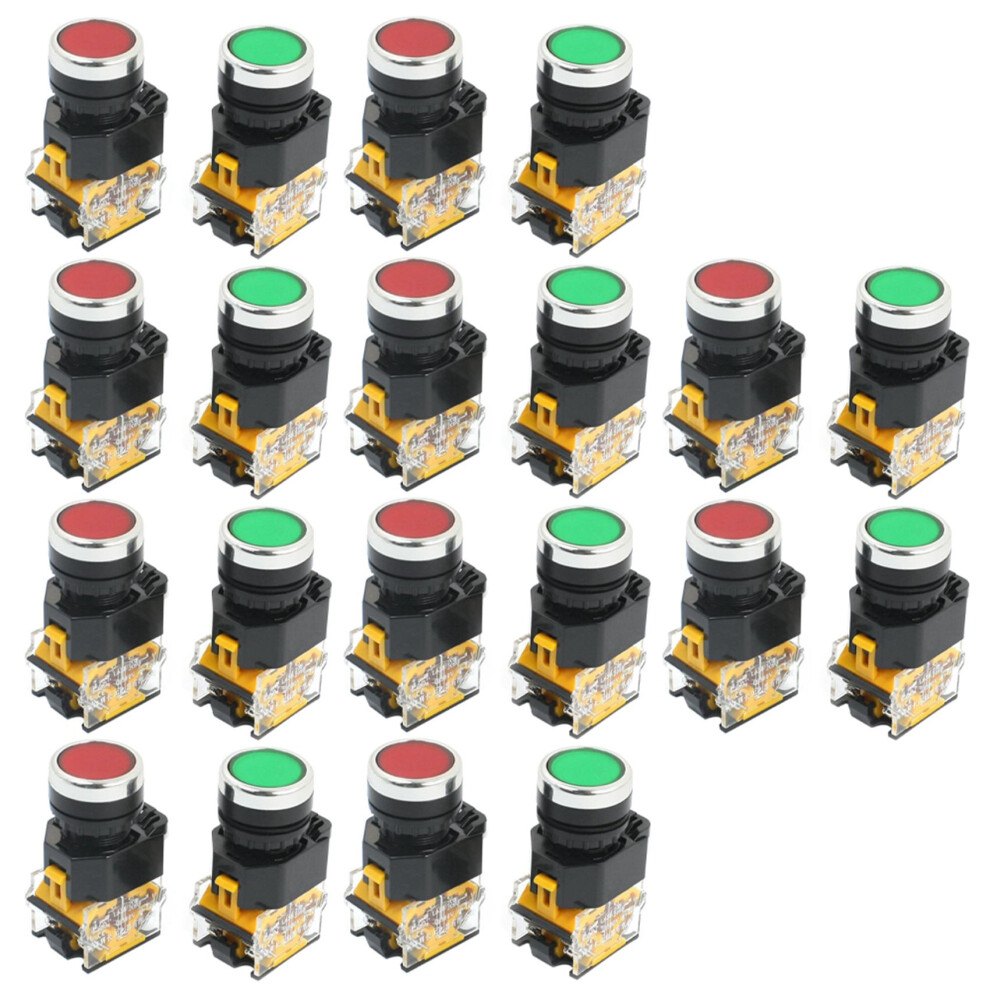 20Pcs 22Mm Mount 10A 380V Dpst Red Green Momentary Push Button Switch 4711342633165