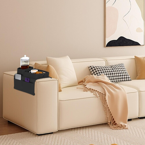 Sofa Armrest Tray  Silicone Holder for Cups  Large Capacity Storage Black 1