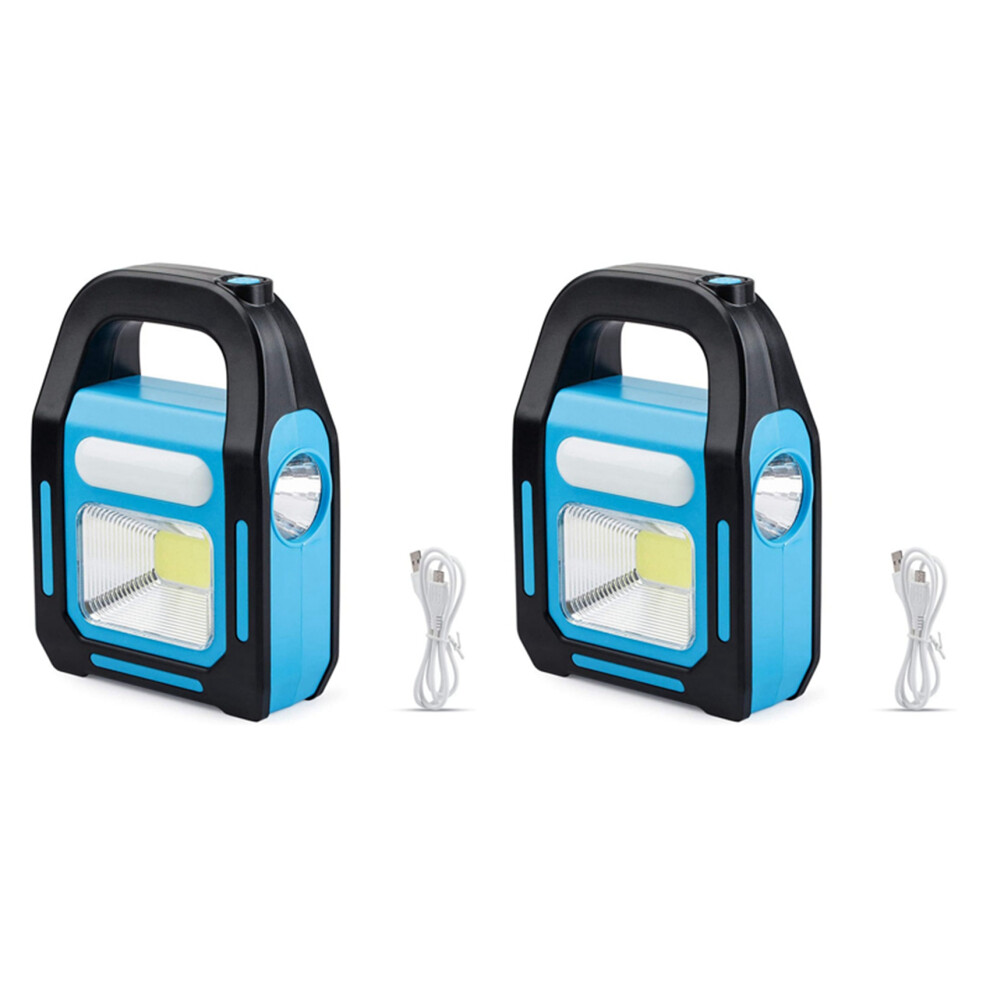 Light 2X 3 In 1 Solar Usb Rechargeable Cob Led Camping Lantern, Charging For Device, Waterproof Emergency Flash Led