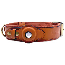 Airtag Leather Dog Collar. Leather Compatible with Apple AirTag. Comfortable for Small Large Dogs. Brown. Adjustable (XS).