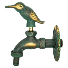 Vintage Brass Garden Tap with Woodpecker Handle, Wall Mounted Outdoor Tap for 3/8 Inch Water Pipe, Decorative Outdoor Garden Tap