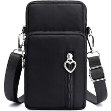 Crossbody-telefonpung til kvinder, lille skuldertaske med justerbar rem og flere lynlåslommer, letvægts, funktionel, vandtæt nylon-rejsetaske