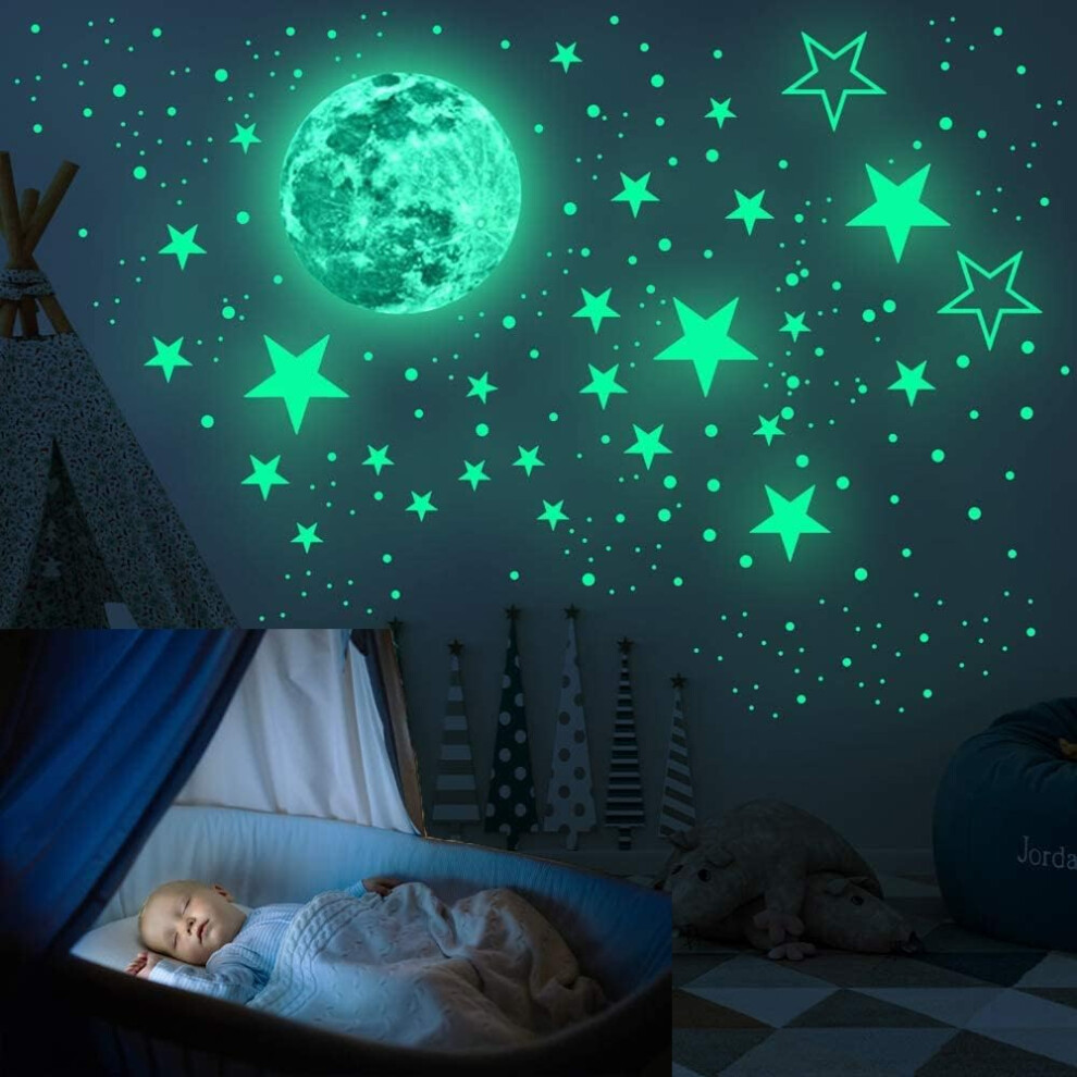 Ceiling Wall Decals For Baby Room, Perfect Starry Sky Moon And Stars Glow In The For Kids' Favorite Decoration Dark