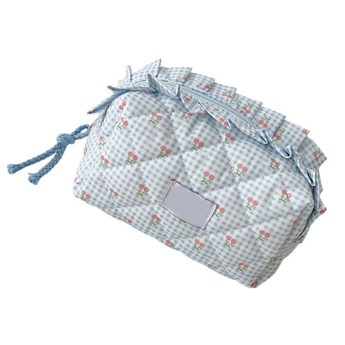 Makeup Accessories Pouch With Tartan Pattern For Quick-Blue