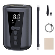Electric Pump, Ball Inflator, Digital Display, Fast Inflation, LED Light, Rechargeable, Compact Black, for Sports