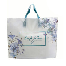 Genanvendelige plastikindkøbsposer, 12x15 tommer detailposer med blomsterdesign og takkelogo til fester, bryllupper, babyshowers, fødselsdage
