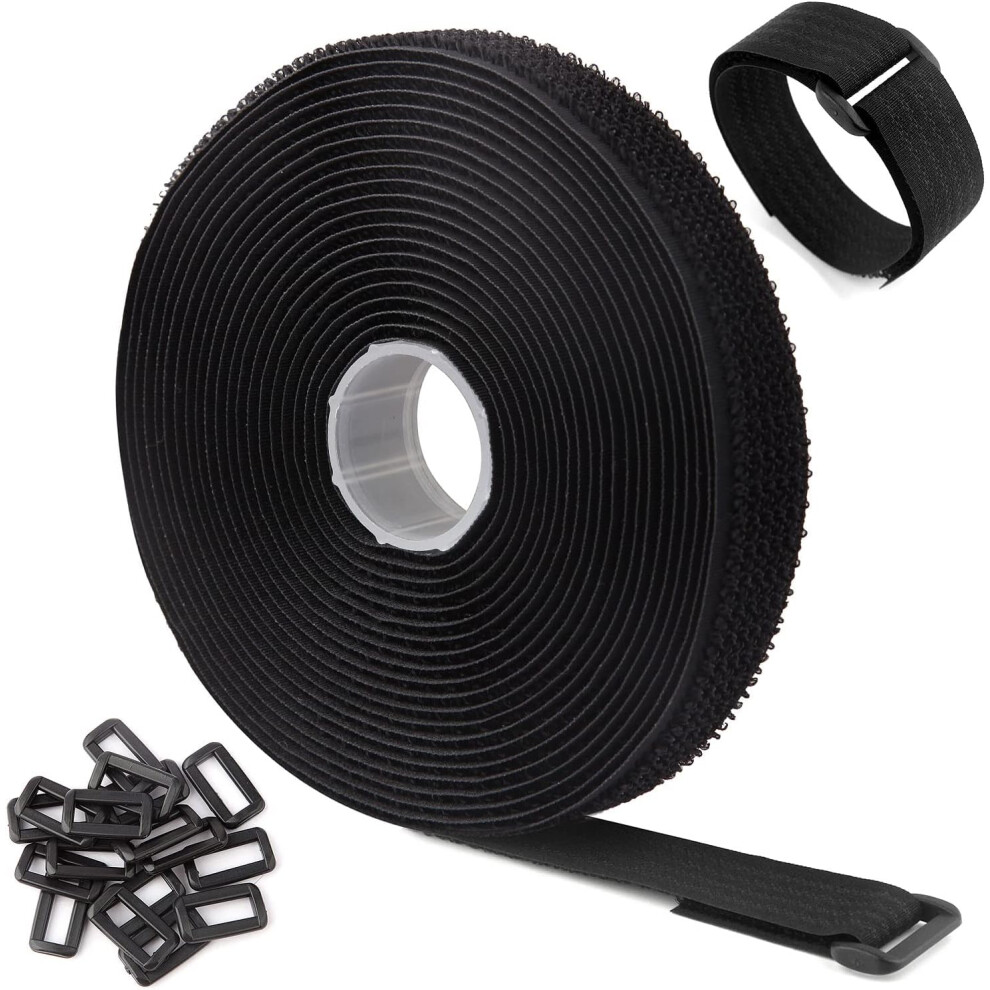 Customizable Cable Straps, Heavy Duty Adjustable Hook And Loop, For Wire Management, Multi-Purpose Fasteners, Black Reusable Cable Ties For Indoor And 9437117945343